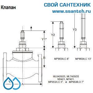 10153 Honeywell, V5025A1019  Клапан двухходовой (проходной) фланцевый, PN25, DN15, Kvs 0.4, 20мм, 2…200 °C